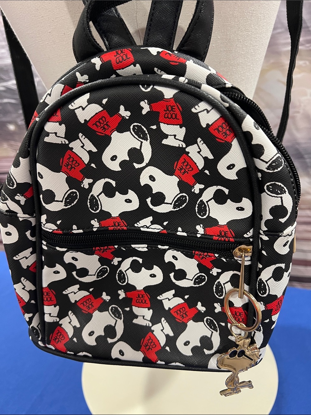 Snoopy Pattern Mini Backpack in Black, White & Red - Picture 2 of 4